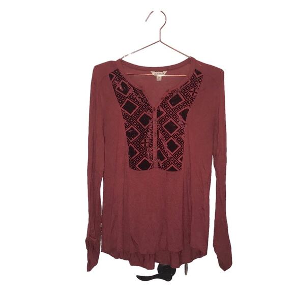 Lucky Brand Bourbon Velvet Henley shirt top size Medium - Picture 2 of 7